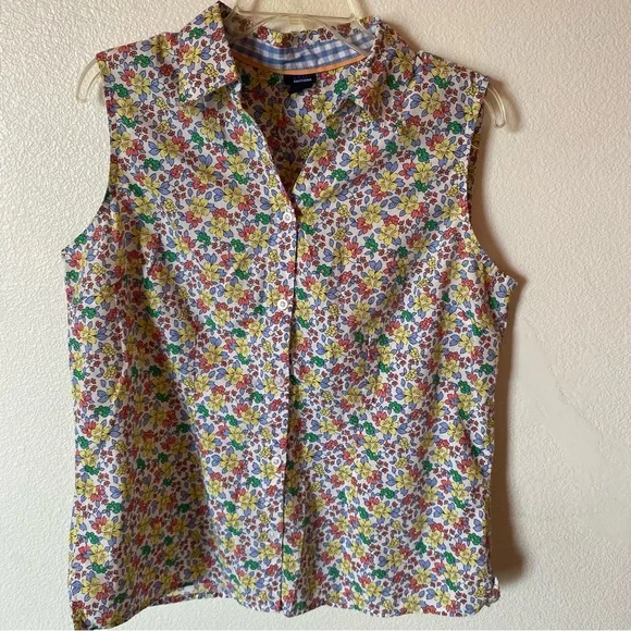 H7 Basic editions shirt Womens L large Floral Sleeveless Button-Up Top - Picture 2 of 7
